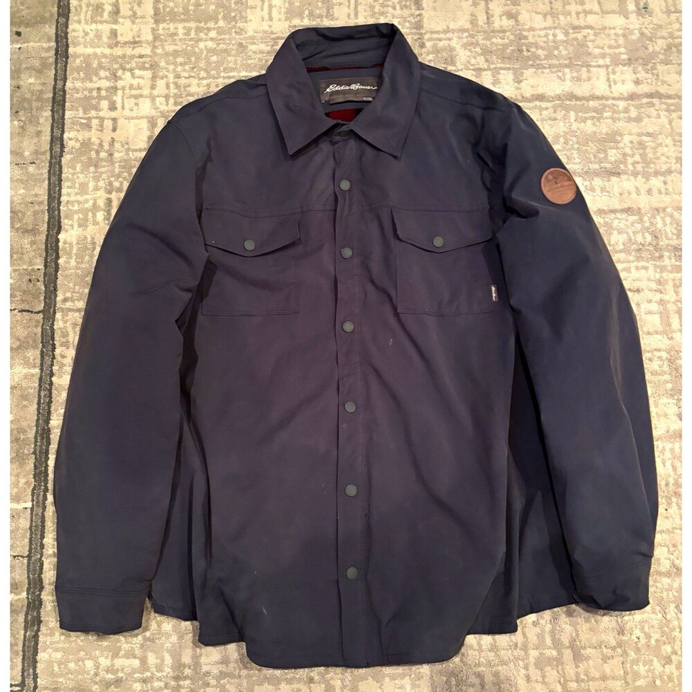 Eddie Bauer Mens 2XL Gray Lined Solid Jacket Button Front Pockets Logo
